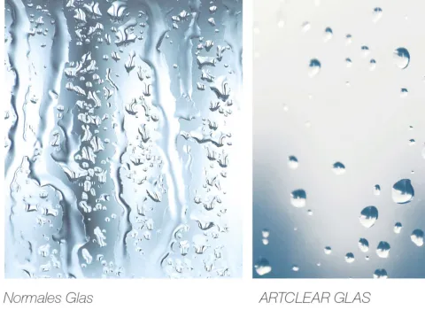 Unterschied Wasser an Glastür.