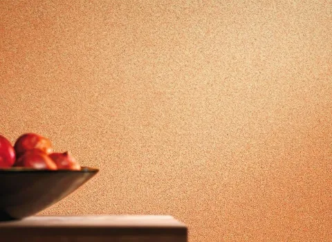 Eine stilvolle Innenraumgestaltung mit Wänden, die mit Lehm-Kalk-Putz versehen sind. Die Struktur des Putzes verleiht der Wand eine natürliche und elegante Optik. Der Raum wirkt hell und einladend, und die Textur des Putzes trägt zu einem gesunden Raumklima bei, indem sie die Feuchtigkeit reguliert. Im Vordergrund des Bildes sind keine weiteren Möbel oder Dekorationen sichtbar, sodass die Wandstruktur im Mittelpunkt steht.