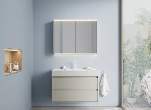 Waschtisch aus der Kollektion Devio des Herstellers burgbad in der Farbe Veloursgrau matt.