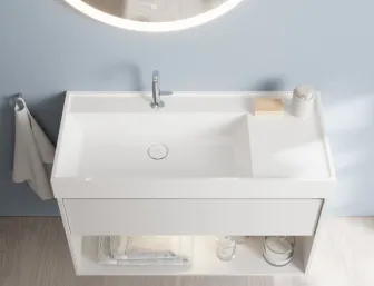 Waschtisch aus der Kollektion Devio des Herstellers burgbad in der Farbe Weiß matt.