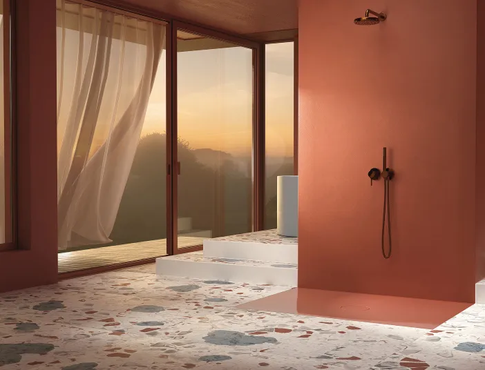 Badezimmer mit farbiger Duschfliese BetteAir.